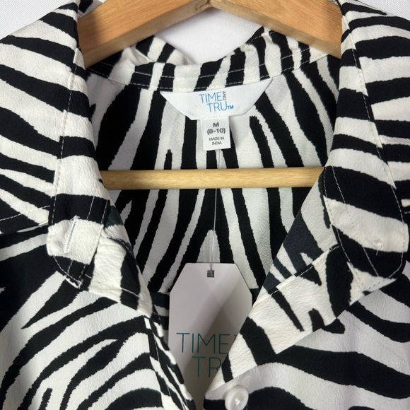 Time and Tru White & Black Zebra Print Long Sleeve Button Down M - Picture 5 of 6